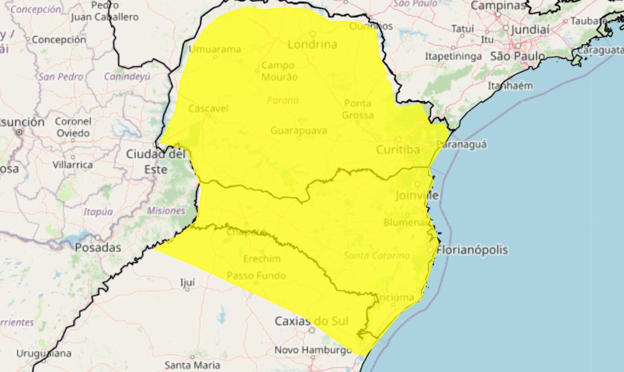 Alerta Amarelo Para Temporais Chuva Intensa Raios E Ventania No Rs Sc E Pr Clima Ao Vivo